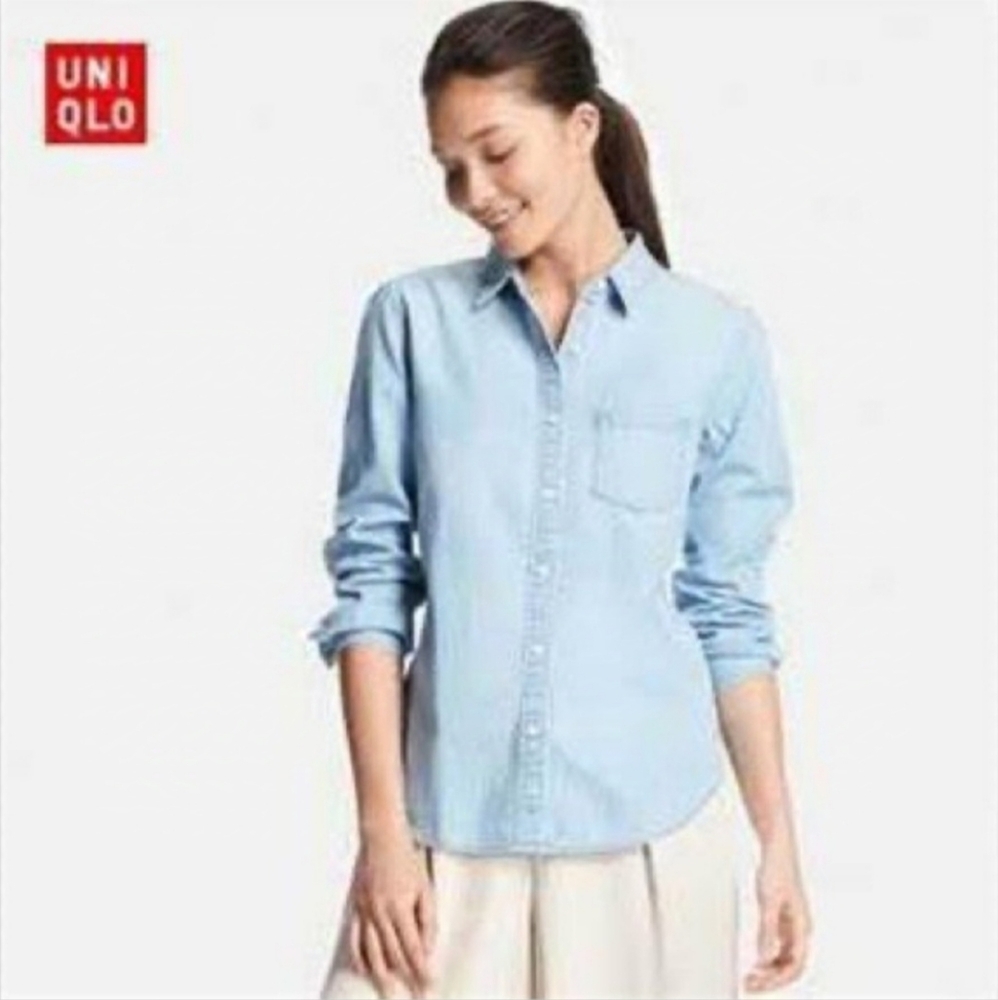 Uniqlo Women Denim Long-Sleeve Shirt Size S